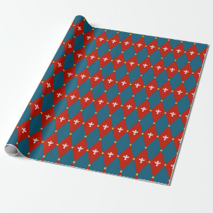 Red Blue Raute oder Diamond Motif Wrapping Paper Geschenkpapier