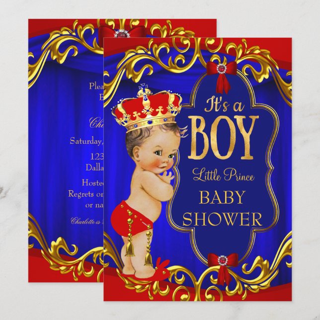 Red Blue Royal Boy Prince Baby Dusche Einladung (Vorne/Hinten)