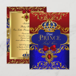 Red Blue Royal Crown Litce Prince Baby Dusche Einladung