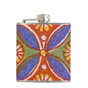 Red Blue Rustic farbenfroher Kreis Ägypten Kunstmu Flachmann