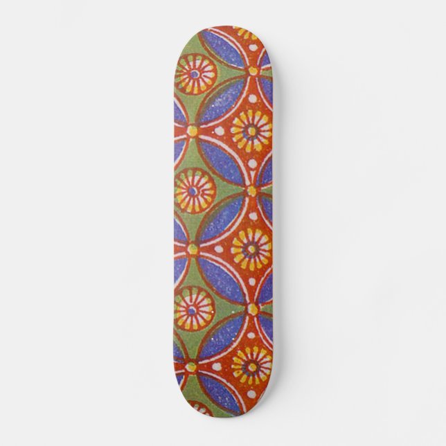 Red Blue Rustic farbenfroher Kreis Ägypten Kunstmu Skateboard (Vorderseite)