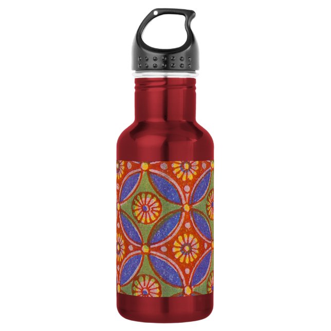 Red Blue Rustic farbenfroher Kreis Ägypten Kunstmu Trinkflasche (Vorderseite)