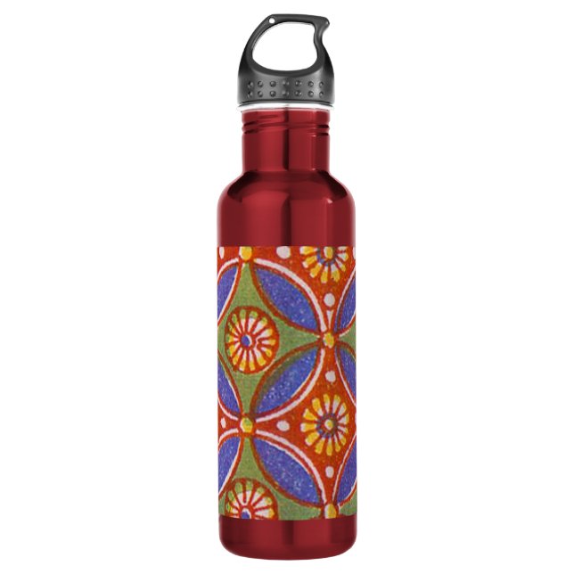 Red Blue Rustic farbenfroher Kreis Ägypten Kunstmu Trinkflasche (Vorderseite)