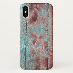 Red Blue Rustic Wood Initial Name Case-Mate iPhone Hülle