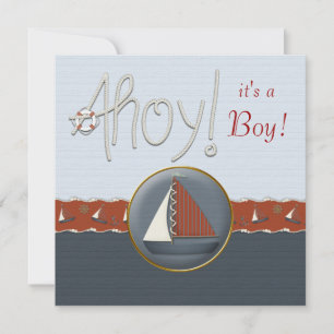 Red Blue Sailboat Baby Dusche Einladung