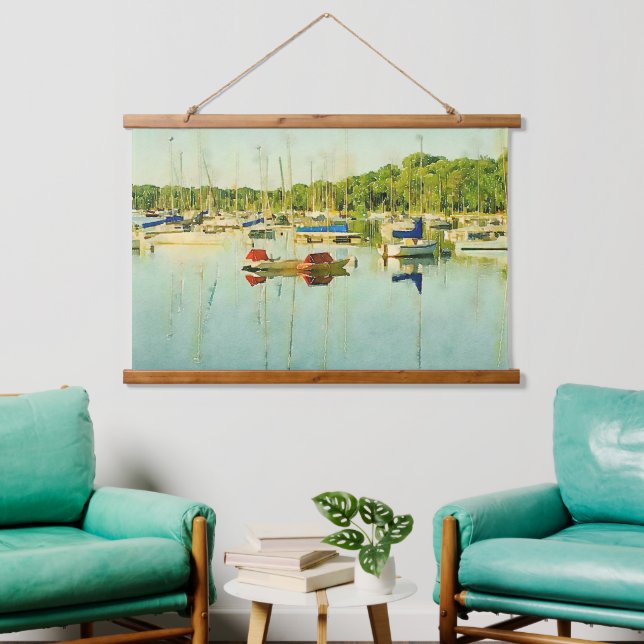 Red Blue Sailboats auf Lake Harriet Accent Hanging Wandteppich Mit Holzrahmen (Wohnzimmer)