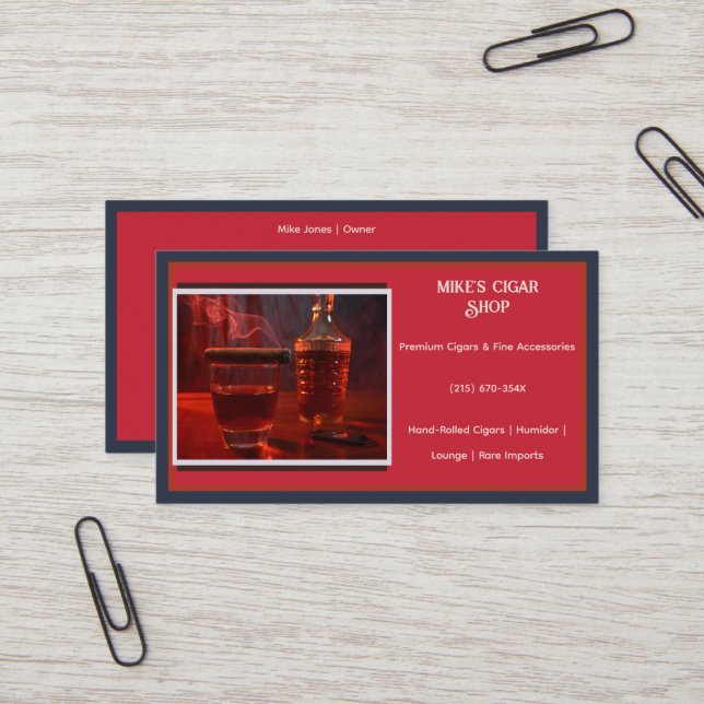 Red Blue Smoke Cigar Shop Business Card Visitenkarte (Vorderseite/Rückseite Beispiel)