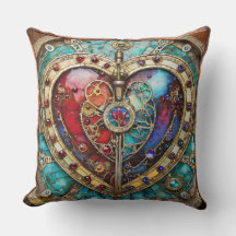 Red & Blue Stached Glass Heart Steampunk Serie