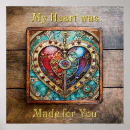 Red & Blue Stached Glass Heart Steampunk Serie Poster