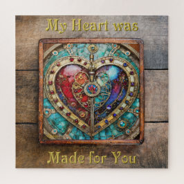 Red & Blue Stached Glass Heart Steampunk Serie Puzzle