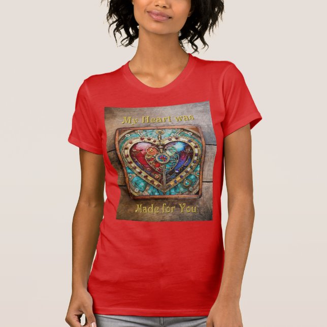 Red & Blue Stached Glass Heart Steampunk Serie T-Shirt (Vorderseite)