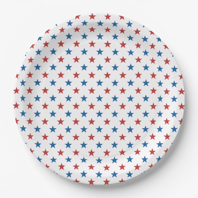 Red Blue Stars 4. Juli Plate Pappteller (Vorderseite)