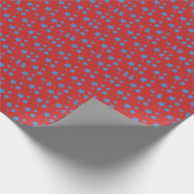 Red Blue Stars Modernes Design Wrapping Paper Geschenkpapier (Ecke)