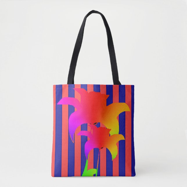 Red Blue Stripe Rainbow Floral Tote Bag (Vorderseite)