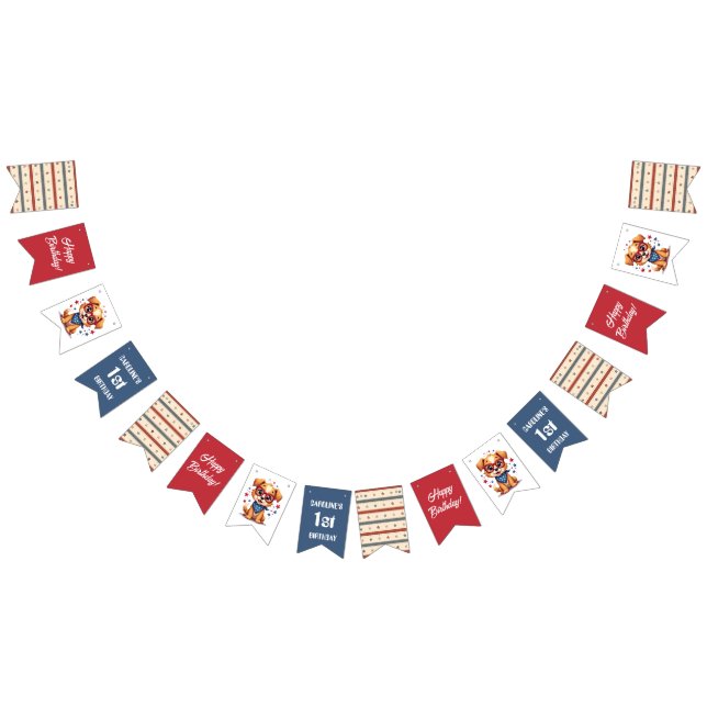 Red Blue Stripes Doggy Party Wimpelkette (Alle)