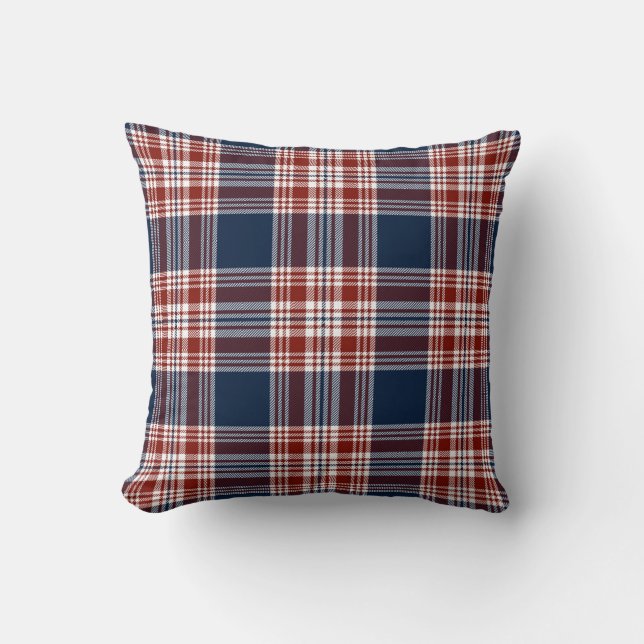 Red Blue Tartan Kariertes Muster Rustikal  Kissen (Vorderseite)