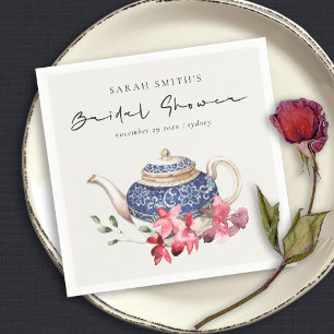 Red Blue Teapot Floral Brautparty Tee Party Serviette