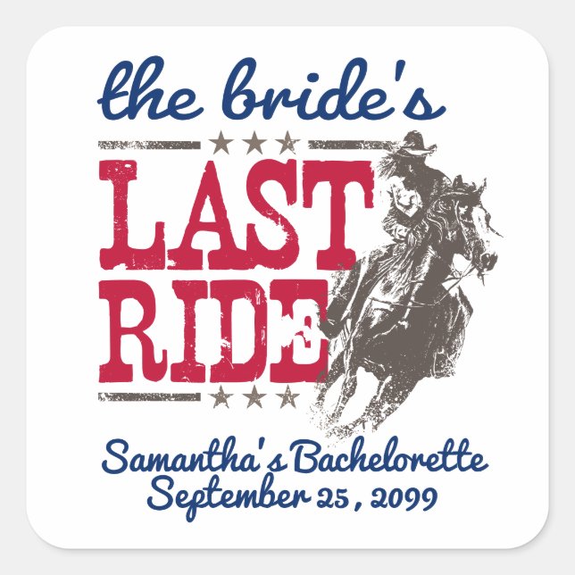 Red & Blue The Bride's Last Ride Square Sticker (Vorderseite)
