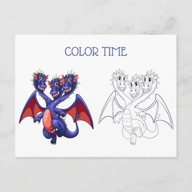 Red Blue Three Headed Dragon Coloring Activity Postkarte (Vorderseite)