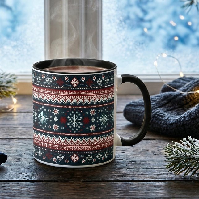Red Blue Ugly Sweater Snowflakes Holiday Tasse (Von Creator hochgeladen)