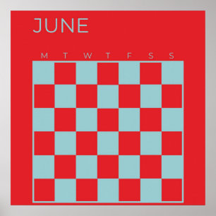 Red Blue Undated Checked June Monthly Calendar Poster