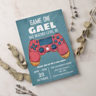 Red & Blue Video Game Gaming Kinderparty Einladung
