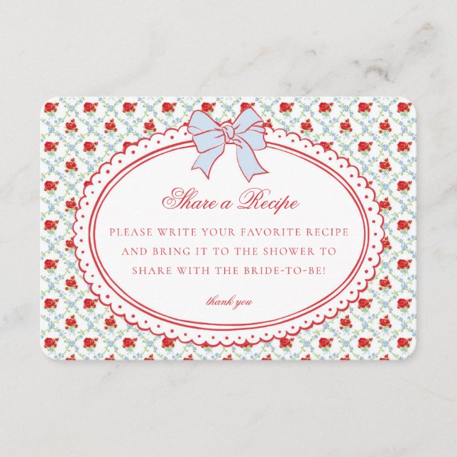 Red & Blue Vintage Fancy Floral Share Recipe Begleitkarte (Vorderseite)