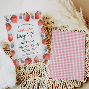 Red Blue Watercolor Berry Sweet Erster Geburtstag Einladung