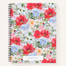 Red Blue Watercolor Florals Spiral Notebook Notizbuch