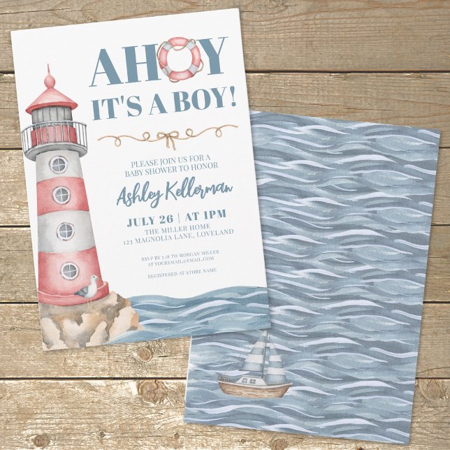 Red Blue Watercolor Kinderdusche Einladung (AHOY It's A Boy Baby Shower Invitation)