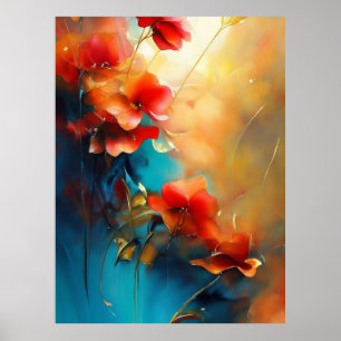 Red Blue White Aquamarin Creme Blume Schöne Poster