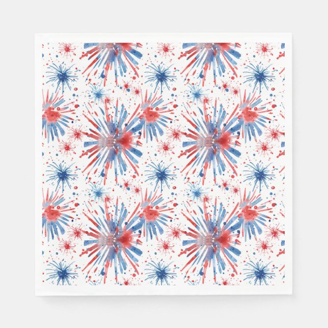 Red Blue White Fireworks Napkin Serviette (Vorderseite)