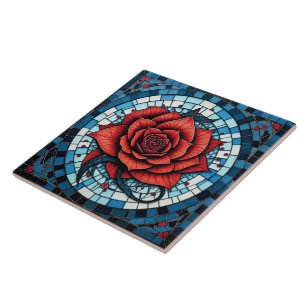 Red Blue White Mosaik Rose Blume Fliese