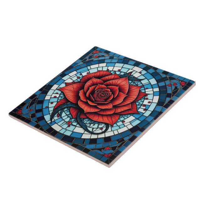 Red Blue White Mosaik Rose Blume Fliese (Seite)
