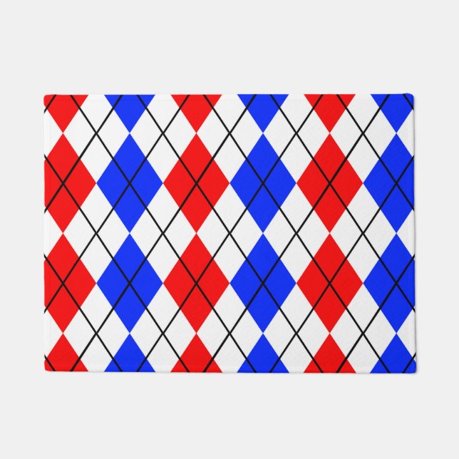 Red Blue White Raute Diamond Muster Design Fußmatte (Vorderseite)