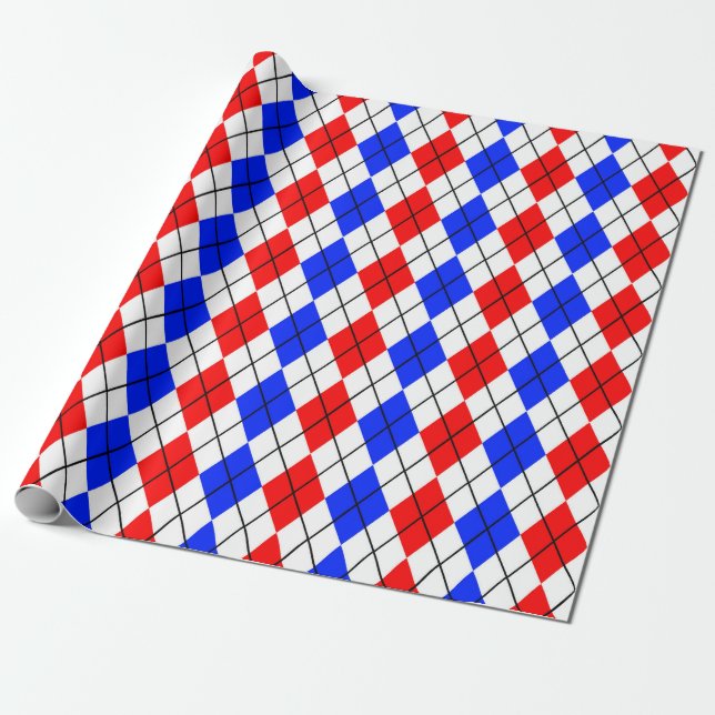 Red Blue White Raute Diamond Muster Design Geschenkpapier (Ungerollt)