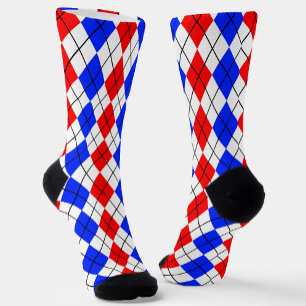 Red Blue White Raute Diamond Muster Design Socken