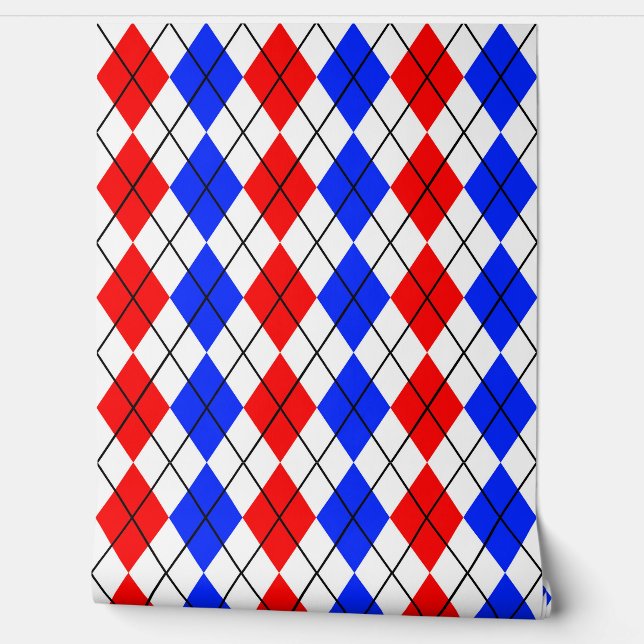 Red Blue White Raute Diamond Muster Design Tapete (Abrollen)