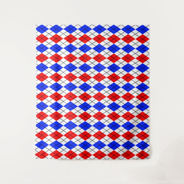 Red Blue White Raute Diamond Muster Design Wandteppich (Vorderseite)