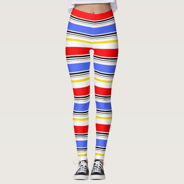 Red Blue White Stripes Design Leggings (Vorderseite)