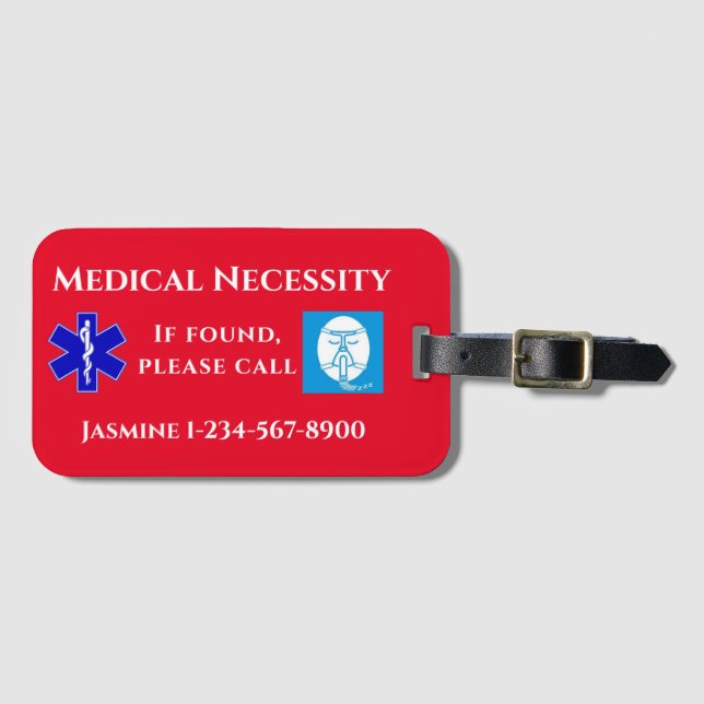 Red Blue White Text CPAP Gepäckanhänger (Vorderseite (Horizontal))