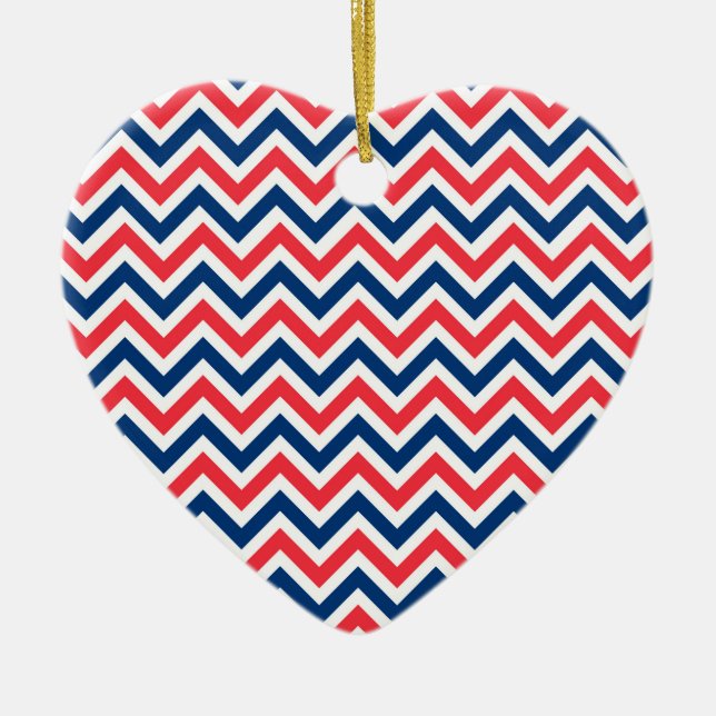 Red Blue White Zig Zag Lines Geometric Baseball Keramik Ornament (Vorne)