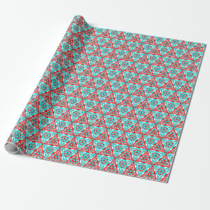 Red Blue Xmas Geometrie Nordic Pattern Geschenkpapier