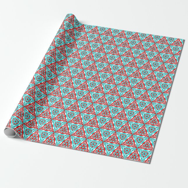 Red Blue Xmas Geometrie Nordic Pattern Geschenkpapier (Ungerollt)