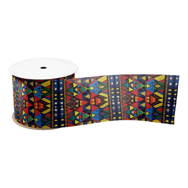 Red Blue Yellow African Pattern Satinband (Spule)