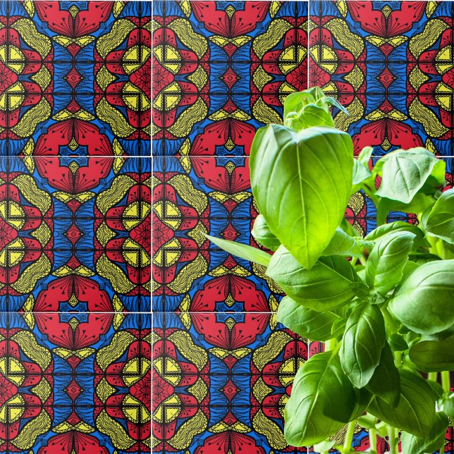 Red Blue Yellow African Tribal Pattern Fliese (Von Creator hochgeladen)