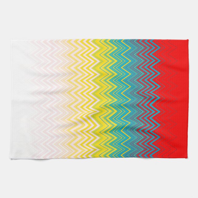 Red Blue Yellow Chic Einzigartiges Zigzag Muster Geschirrtuch (Horizontal)