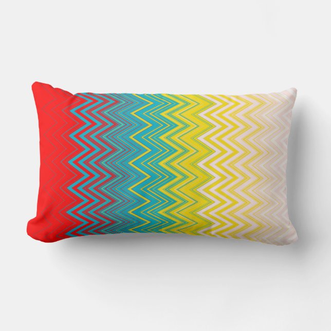 Red Blue Yellow Chic Einzigartiges Zigzag Muster Lendenkissen (Vorderseite)