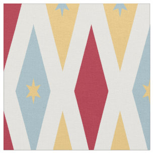 Red Blue Yellow Diamonds and Stars Mitte Jahrhunde Stoff