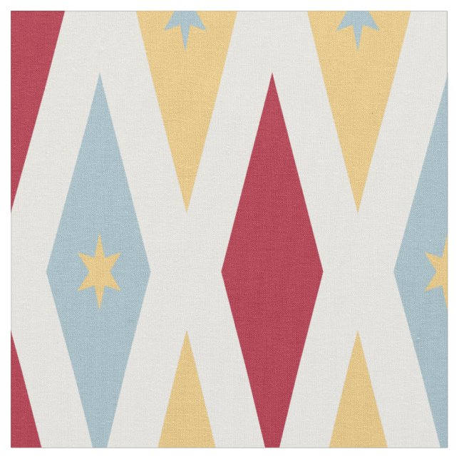 Red Blue Yellow Diamonds and Stars Mitte Jahrhunde Stoff (Nahaufnahme)
